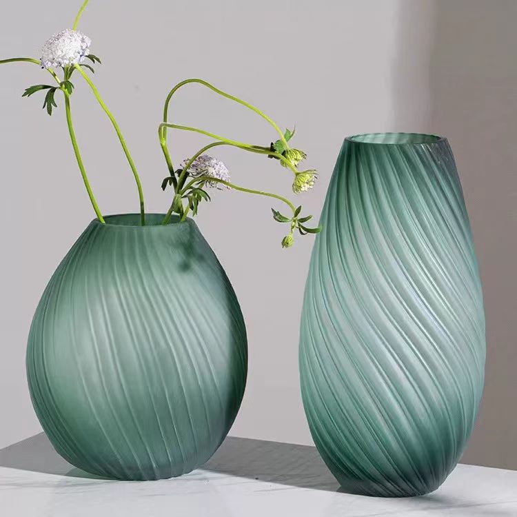 INS Frosted Spiral Emerald Vase