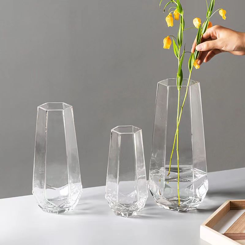 Nordic Faceted Hexagon Glass Vase 14