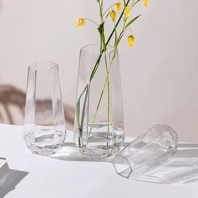 Nordic Faceted Hexagon Glass Vase 15