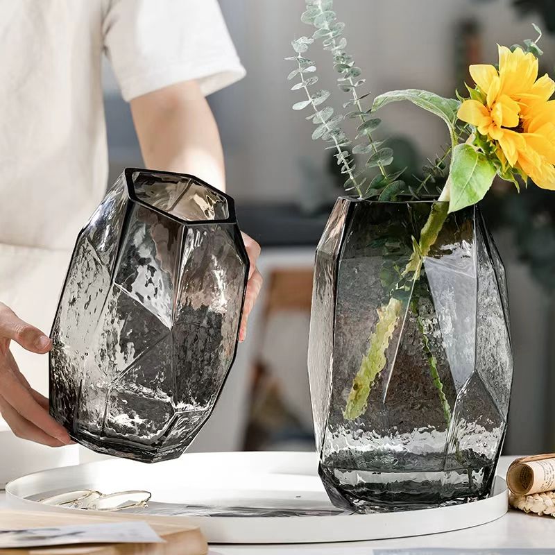 Nordic Geometric Faceted Hammered Vase