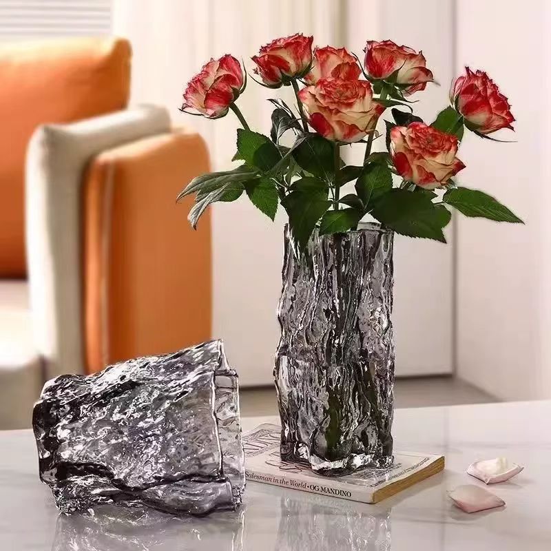 Nordic Gracier Ripple Textured Glass Vase